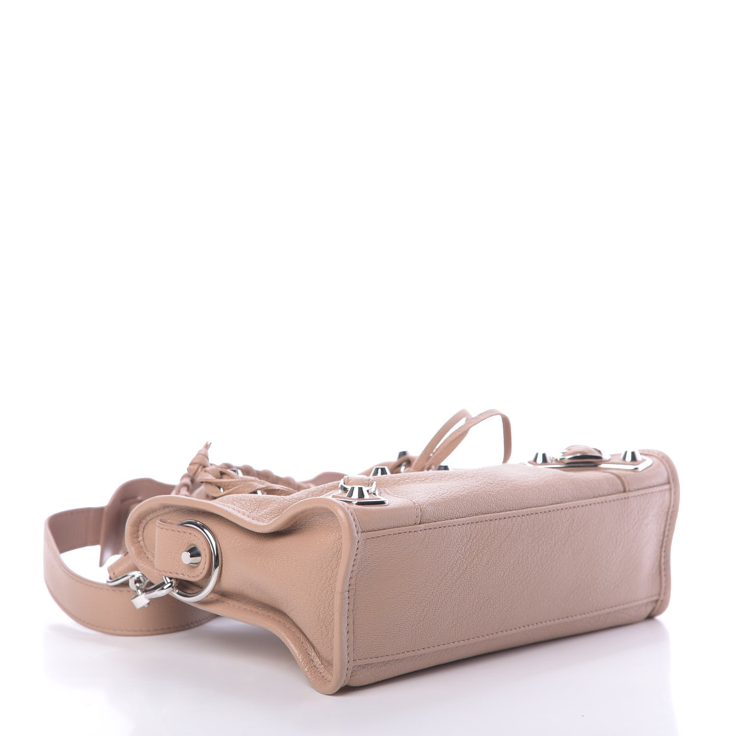 BALENCIAGA Chevre Silver Metallic Edge Hardware Mini City Rose Des Sables