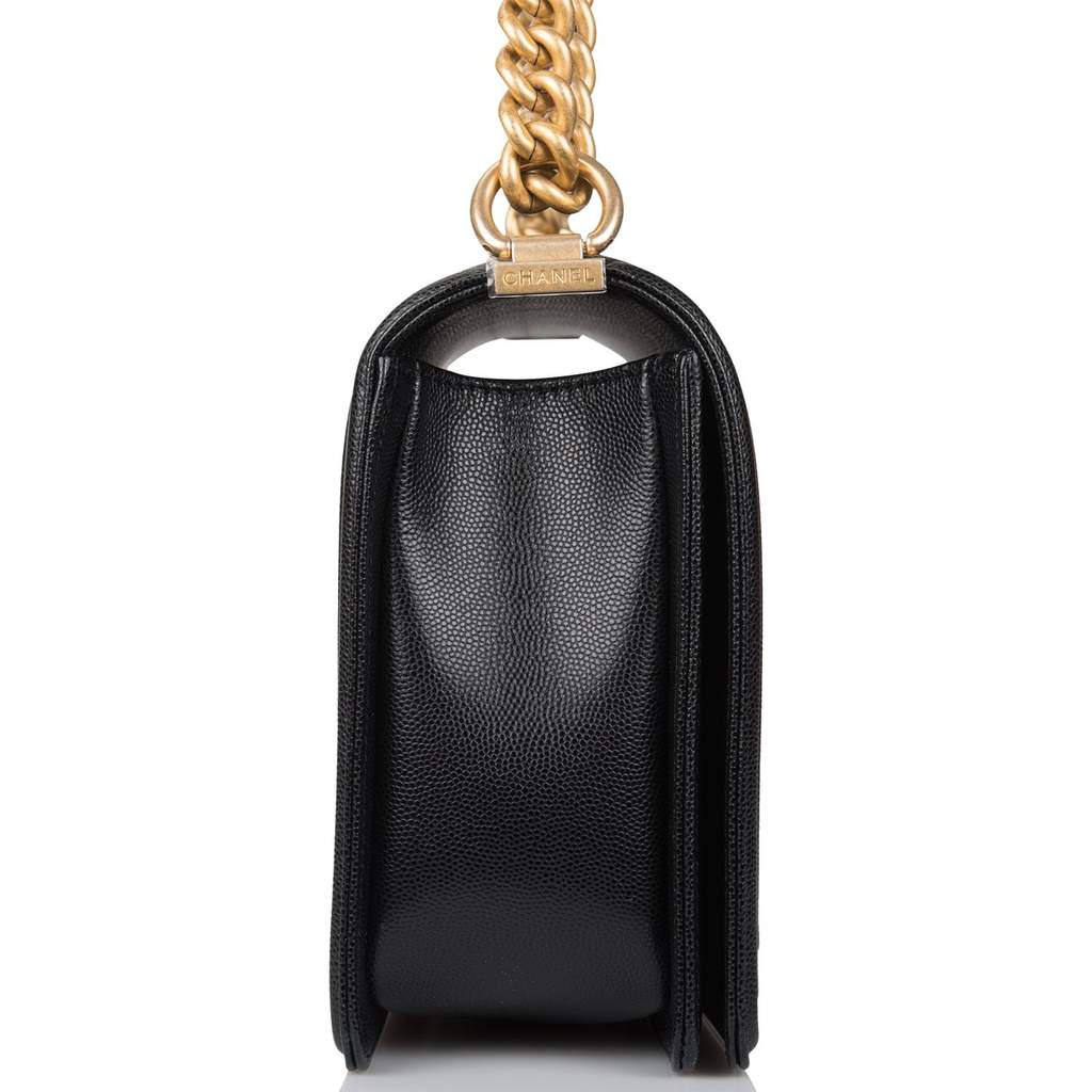 Chanel Black Quilted Caviar New Medium Boy Bag Antique Gold Hardware