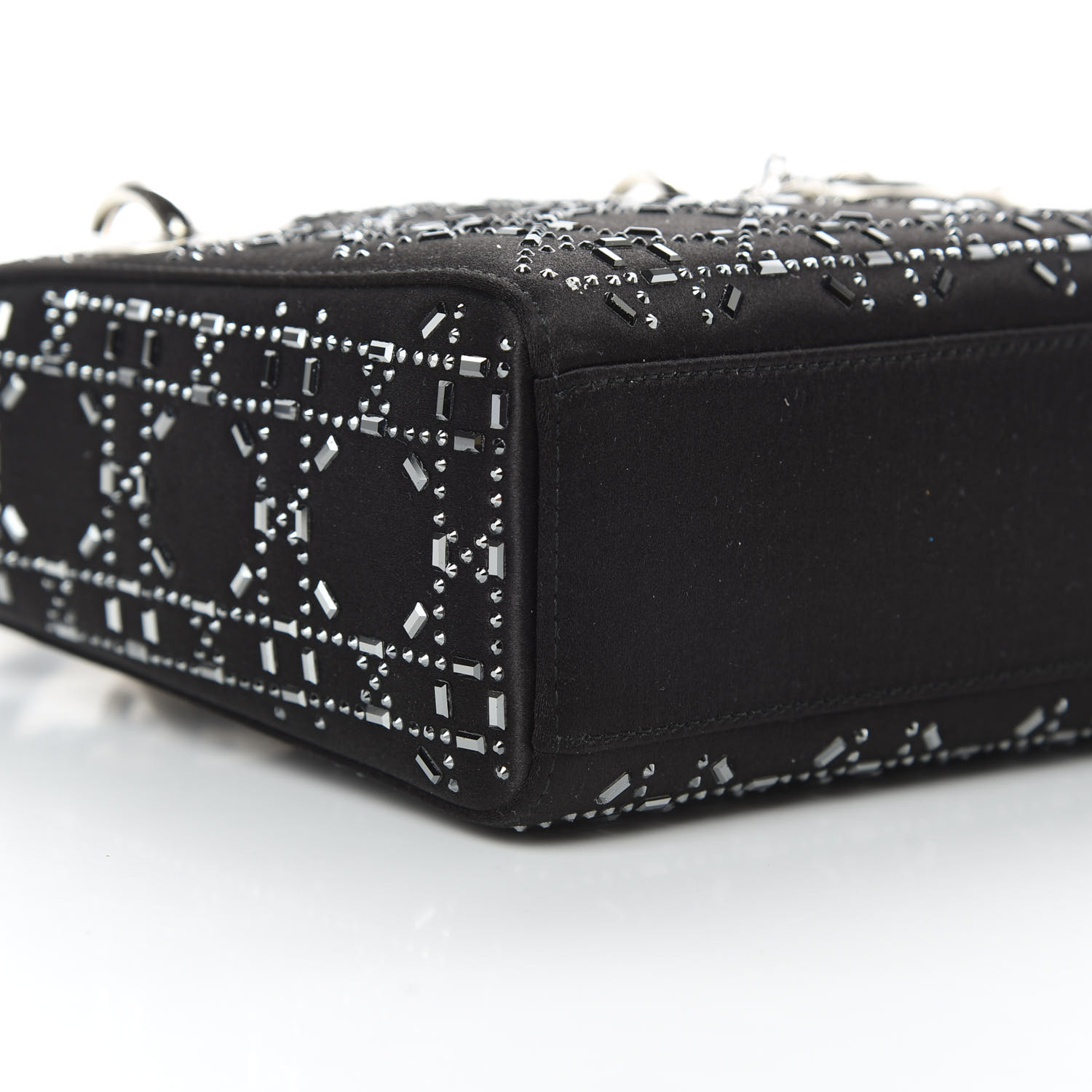 DIOR Satin Crystal Cannage Mini Lady Dior Black